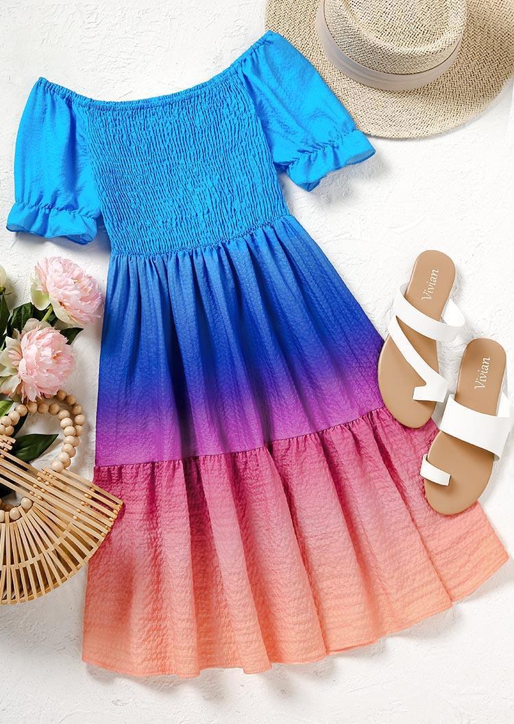 Mini Dresses Gradient Smocked Off Shoulder Mini Dress in Multicolor. Size: L