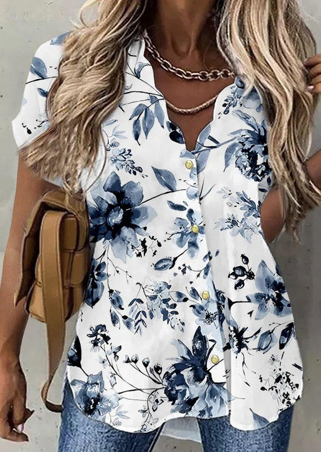 

Shirts Floral Button Short Sleeve Shirt in White. Size