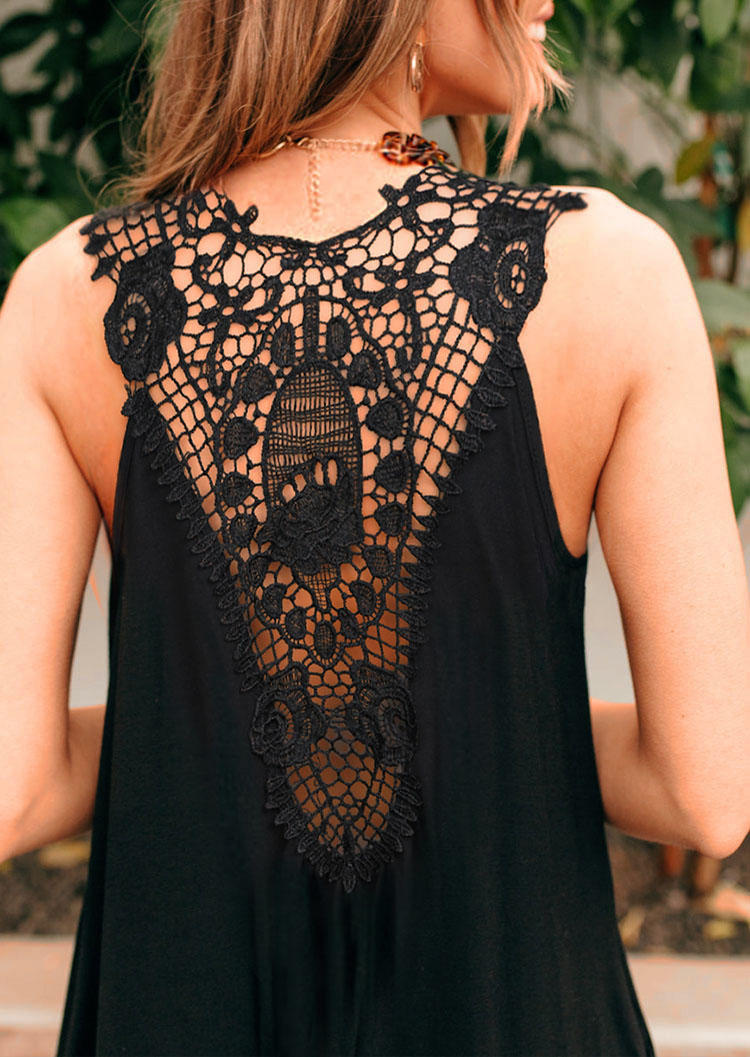 

Mini Dresses Ruffled Lace Splicing Sleeveless Mini Dress in Black. Size