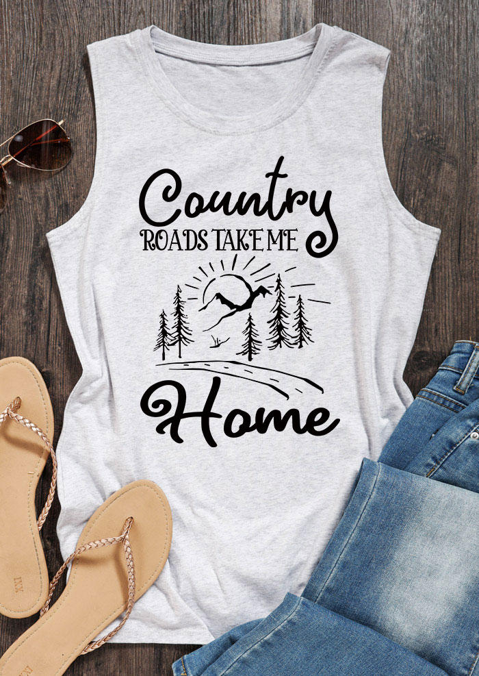 Tank Tops Country Roads Take Me Home O-Neck Tank Top - Light Grey in Gray. Size: 3XL