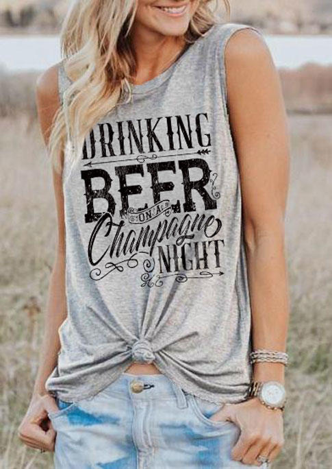 Tank Tops Drinking Beer Champagne Night O-Neck Tank Top in Gray. Size: M