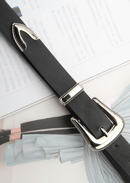 

Belts Adjustable Alloy PU Leather Belt in Black. Size