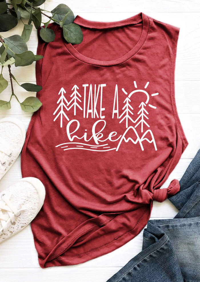 

Tank Tops Take A Hike O-Neck Casual Tank Top - Brick Red in Red. Size
