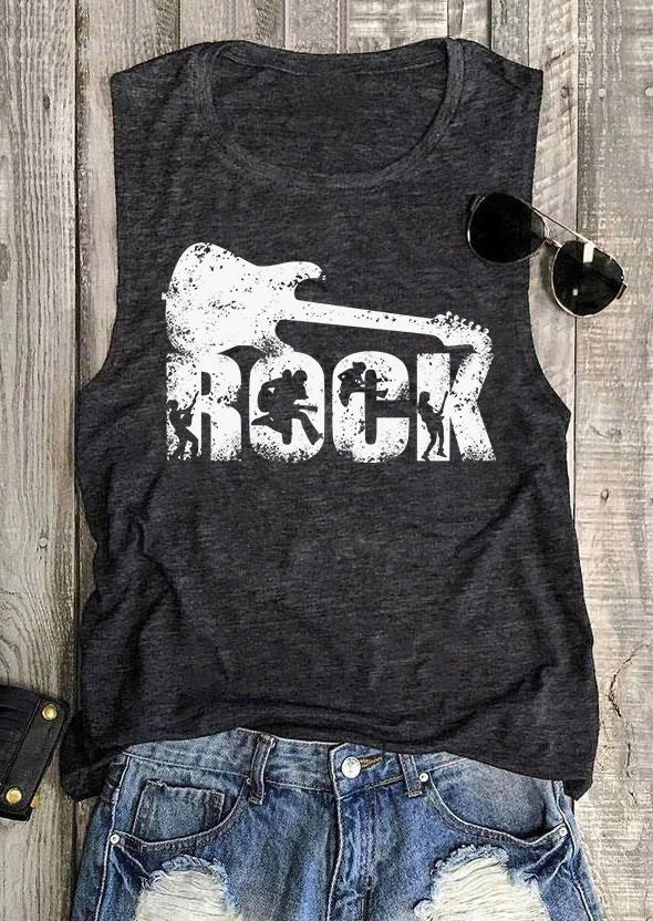Rock O-Neck Casual Tank - Dark Grey