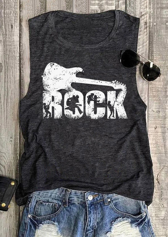 

Tank Tops Rock O-Neck Casual Tank Top - Dark Grey in Gray. Size