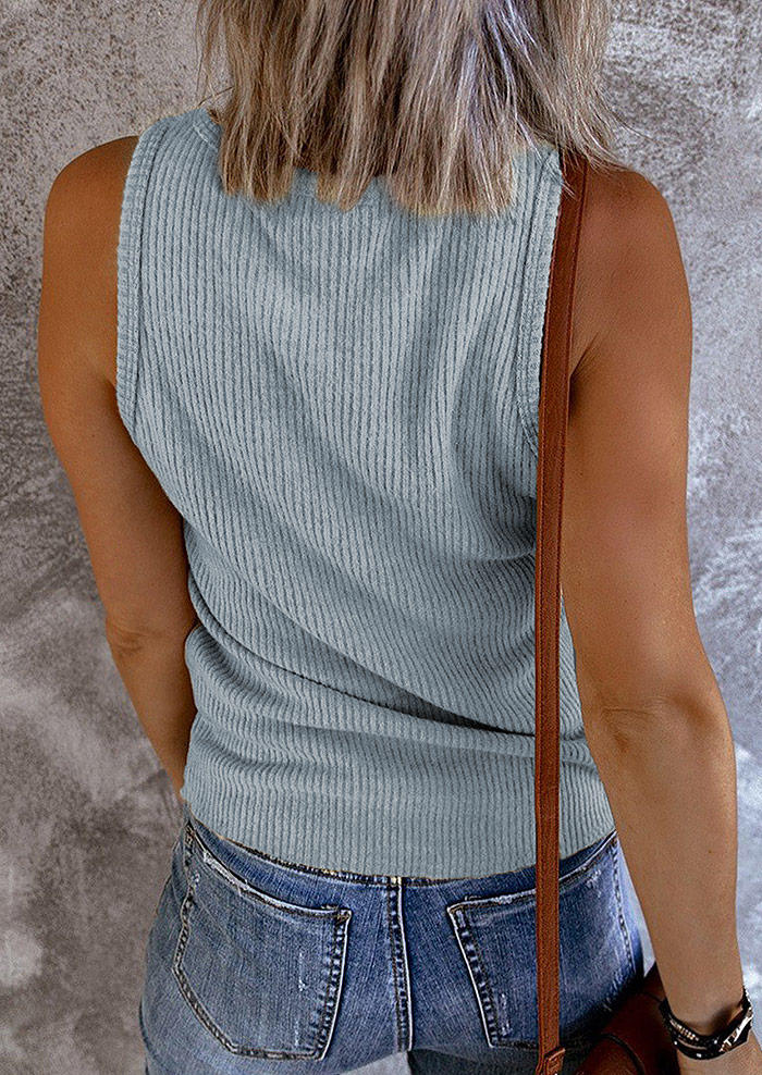 Tank Tops Ribbed Snap Button Tank Top - Light Blue in Blue. Size: S