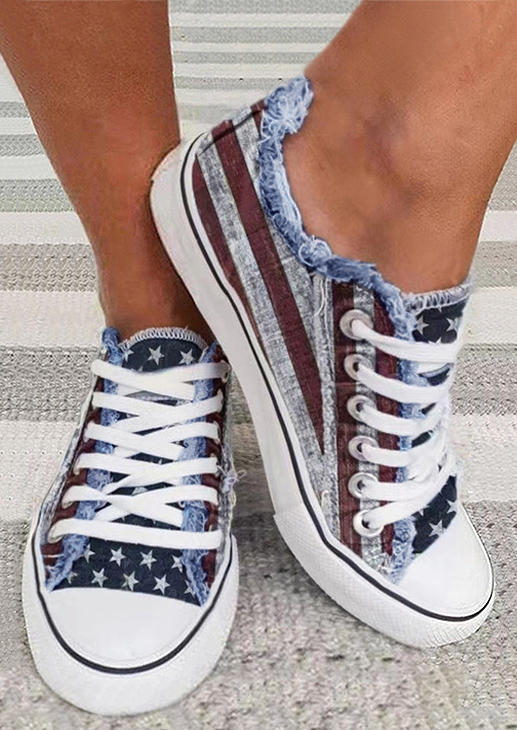 

Sneakers American Flag Frayed Flat Sneakers in Multicolor. Size
