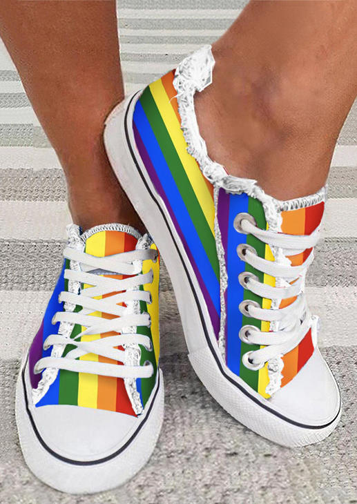 

Sneakers Colorful Striped Frayed Hem Flat Sneakers in Multicolor. Size: ,40,41