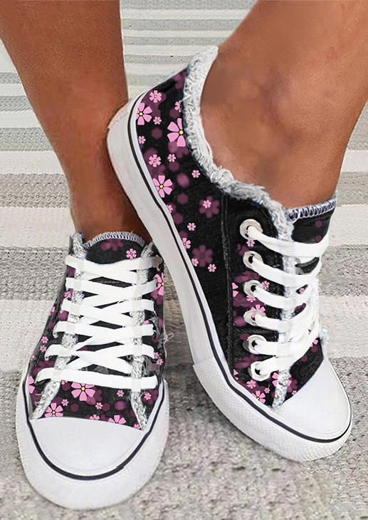 

Sneakers Floral Lace Up Flat Sneakers in Multicolor. Size