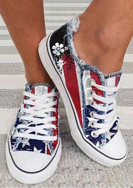 

Sneakers American Flag Floral Flat Sneakers in Multicolor. Size
