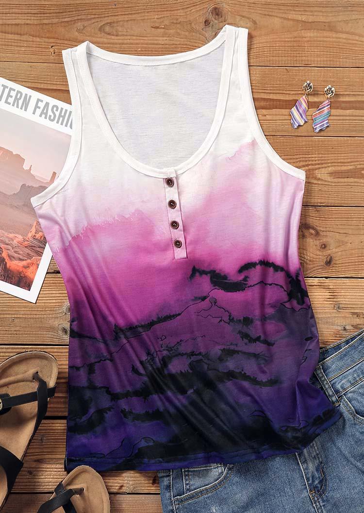 

Tank Tops Gradient Button O-Neck Tank Top in Multicolor. Size