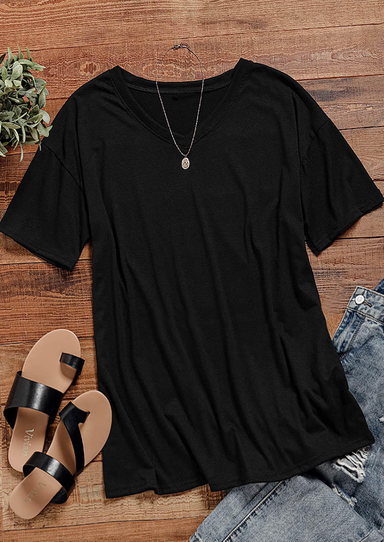 T-shirts Tees Casual Short Sleeve V-Neck T-Shirt Tee in Black. Size: M,S