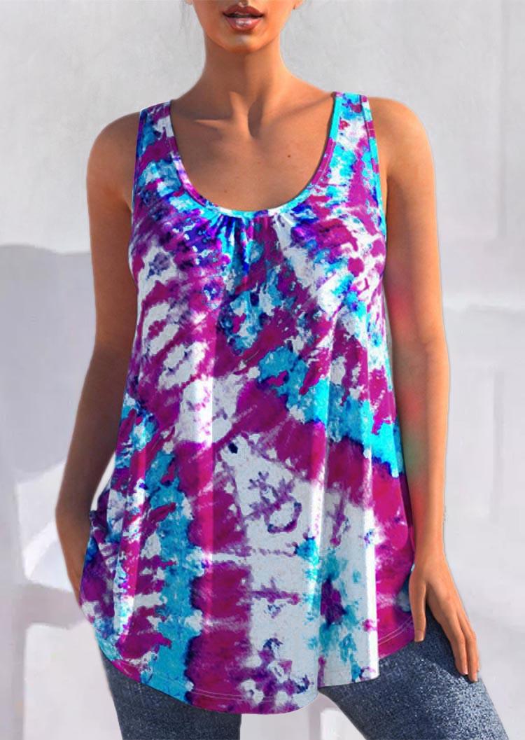 

Tank Tops Tie Dye Ruffled Casual Tank Top in Multicolor. Size: ,M,L,XL
