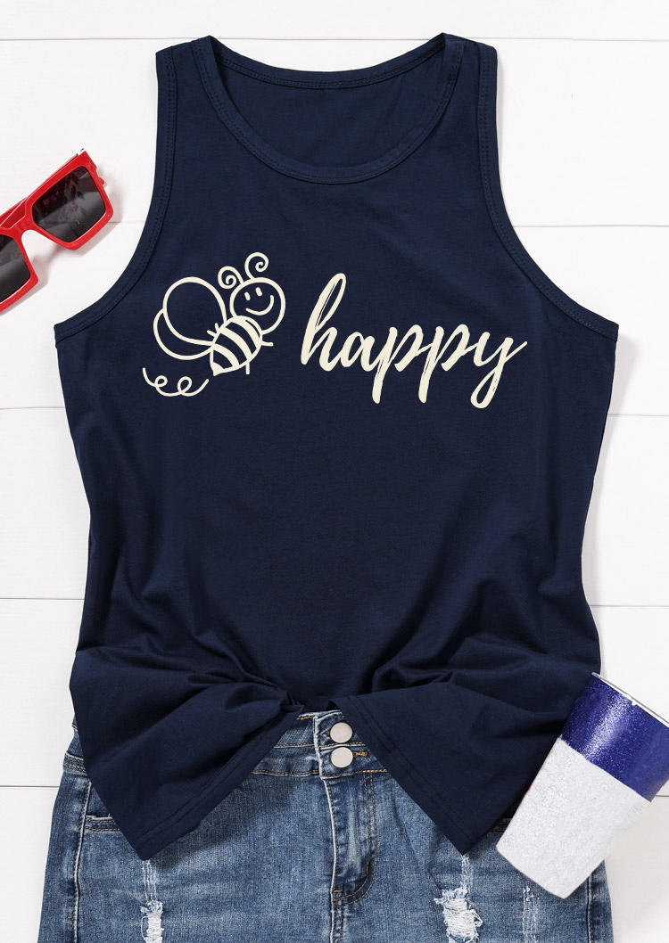 

Tank Tops Happy Bee O-Neck Tank Top - Navy Blue in Blue. Size