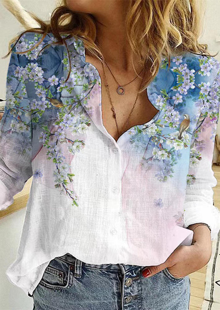 Shirts Floral Button Long Sleeve Shirt in Multicolor. Size: L,M,S,XL