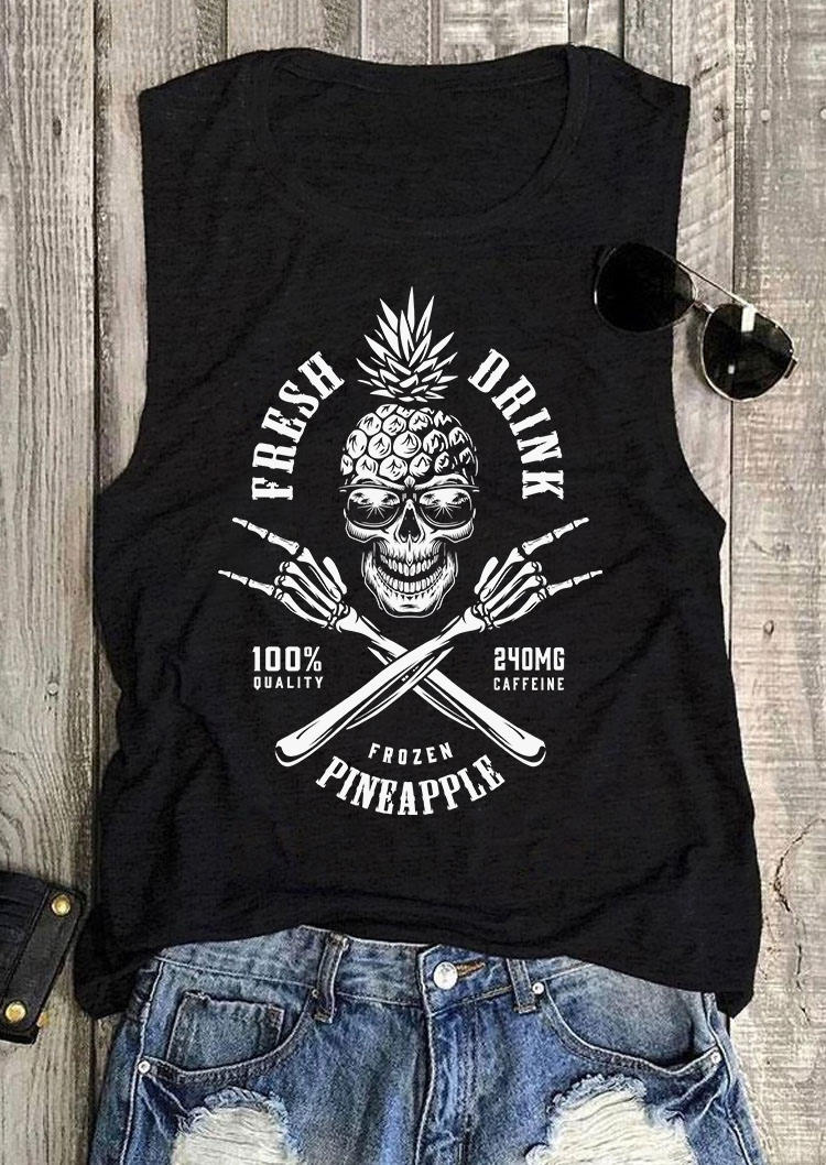 

Tank Tops Pineapple Fresh Drink Quailty Skeleton Rock Gestures Tank Top in Black. Size