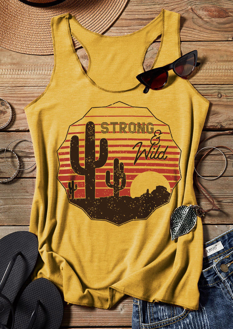 Tank Tops Strong & Wild Cactus Sunset Racerback Tank Top in Yellow. Size: S
