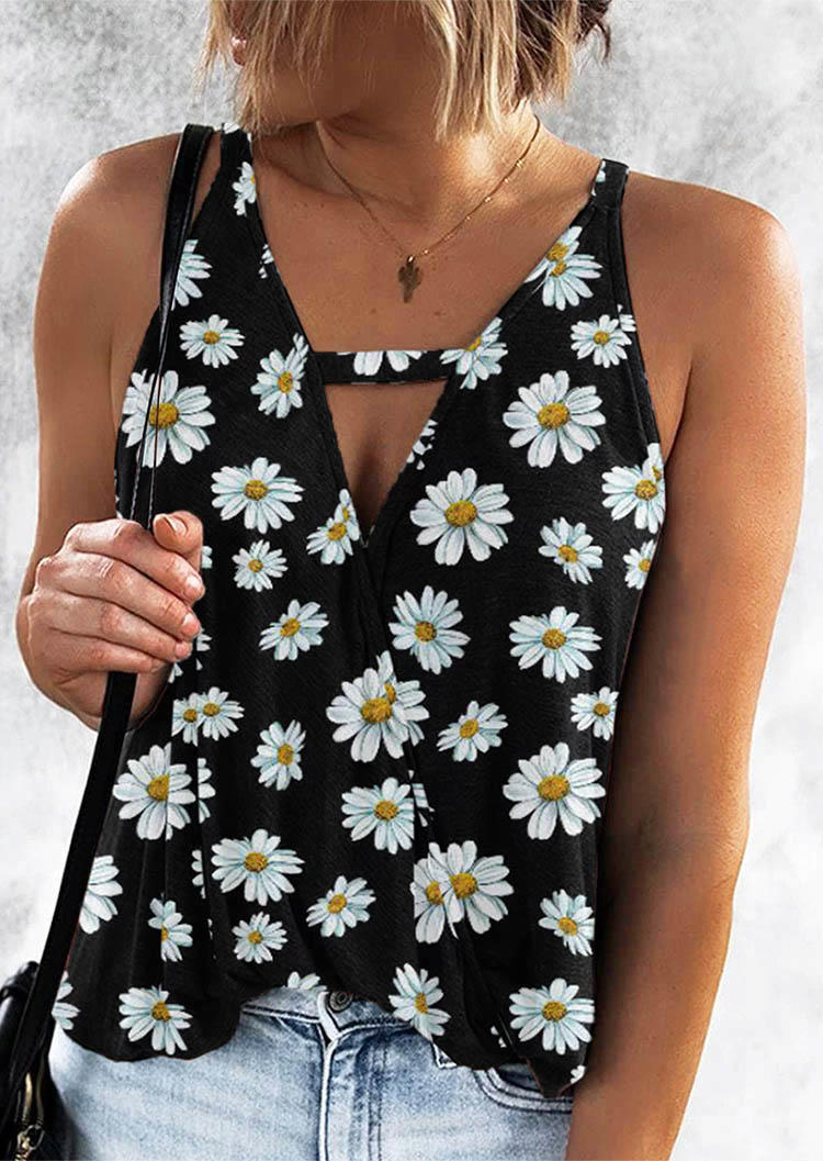 

Tank Tops Daisy Hollow Out Wrap Sleeveless Camisole in Black. Size