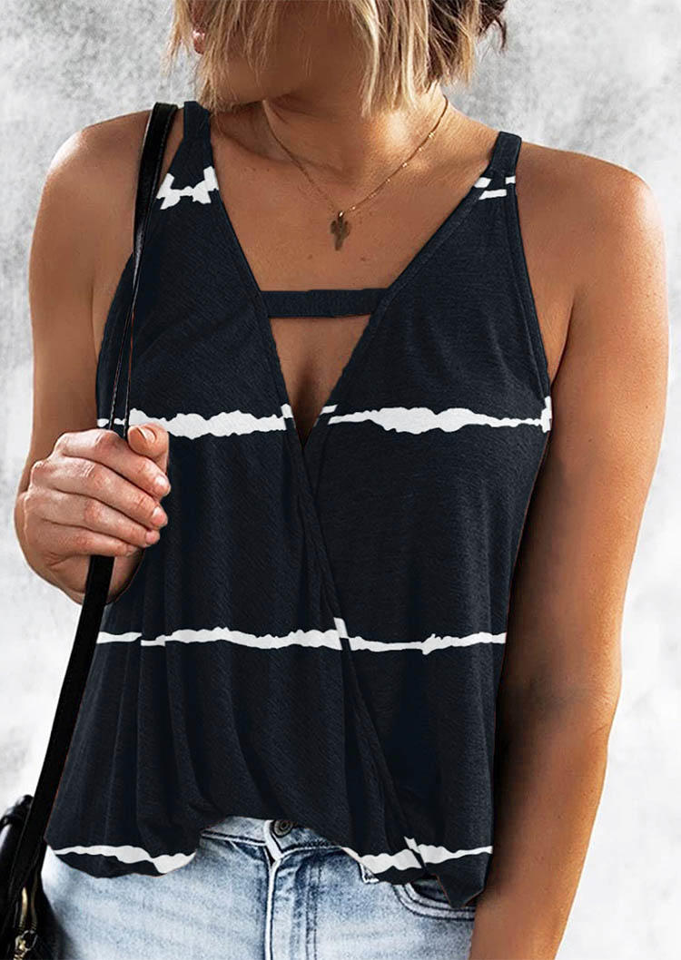 Tank Tops Striped Hollow Out Wrap Sleeveless Camisole in Black. Size: M,S