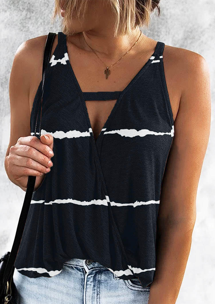 

Tank Tops Striped Hollow Out Wrap Sleeveless Camisole in Black. Size