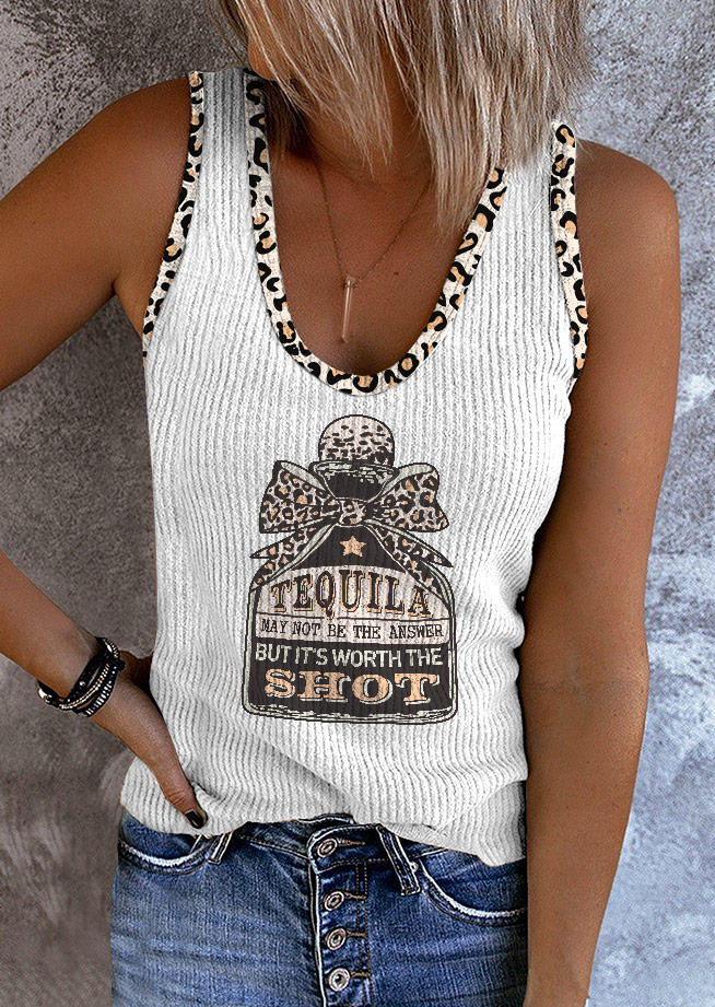 Tank Tops Tequila May Not Be The Answer But It's Worth The Shot Leopard Tank Top - Beige in Apricot. Size: L,M,S,XL