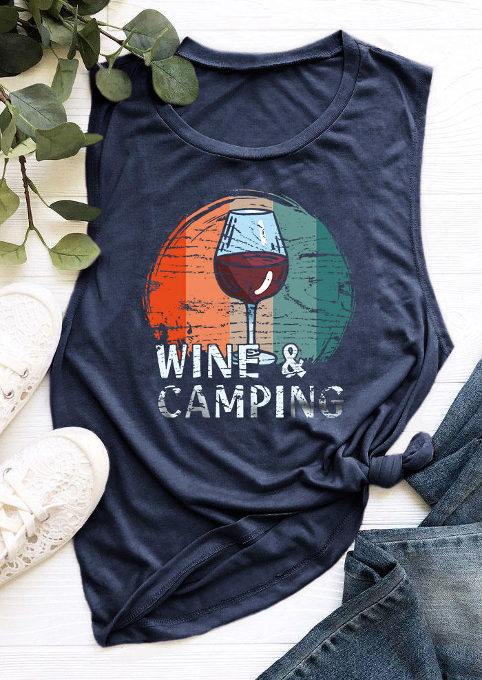 

Tank Tops Wine And Camping O-Neck Tank Top - Navy Blue in Blue. Size