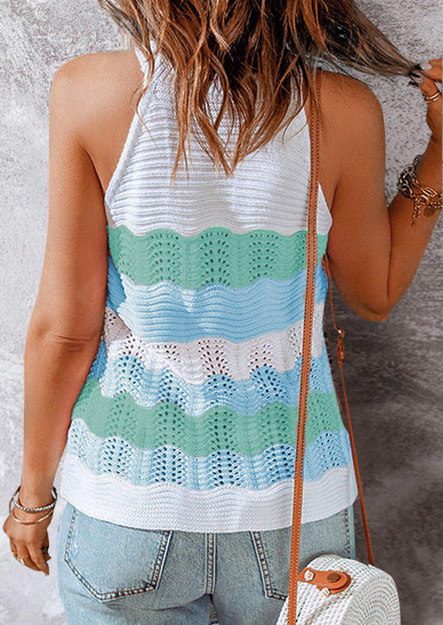 

Tank Tops Color Block Hollow Out O-Neck Camisole in Blue. Size