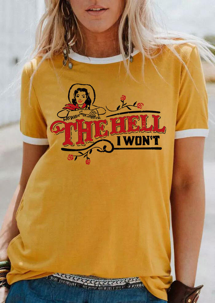 T-shirts Tees The Hell I Won't Floral O-Neck T-Shirt Tee in Yellow. Size: L,M,S,XL