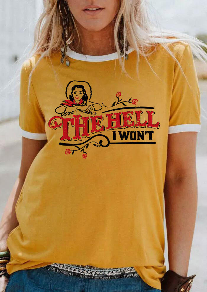 

T-shirts Tees The Hell I Won't Floral O-Neck T-Shirt Tee in Yellow. Size