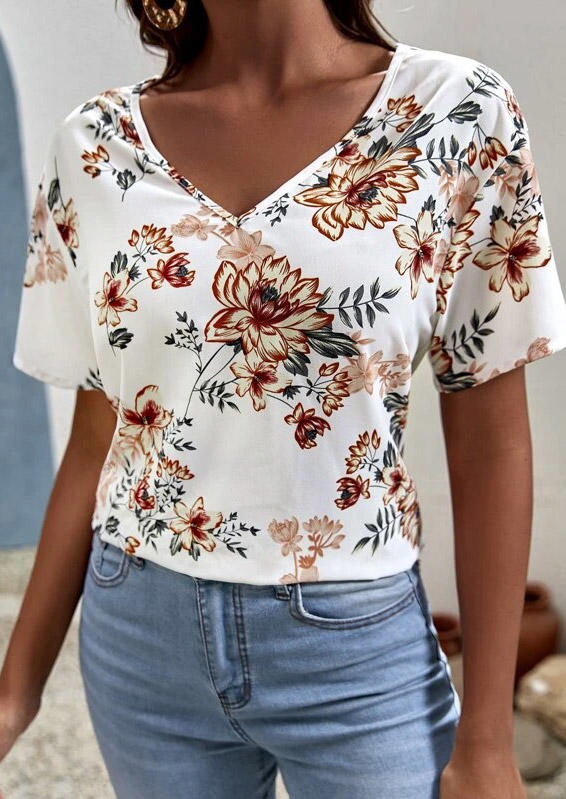 

Blouses Lace Splicing Floral Criss-Cross Blouse in White. Size