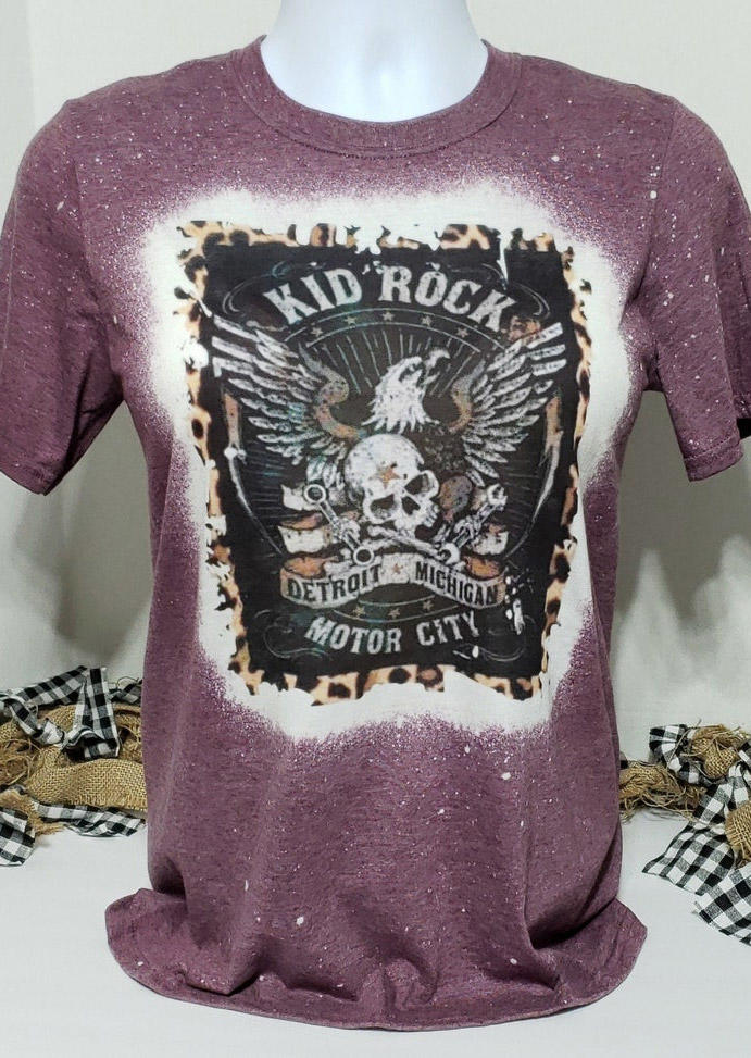 T-shirts Tees Kid Rock Leopard Bleached T-Shirt Tee - Light Purple in Purple. Size: M,S