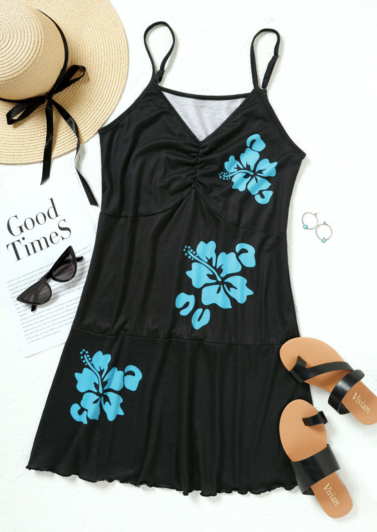 

Mini Dresses Floral Spaghetti Strap V-Neck Mini Dress in Black. Size