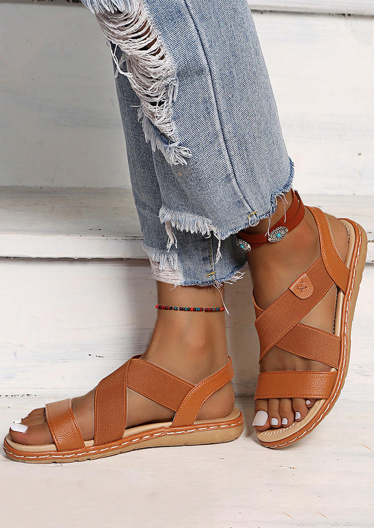 Sandals Summer Criss-Cross Flat Sandals in Brown. Size: 37,38,39,40