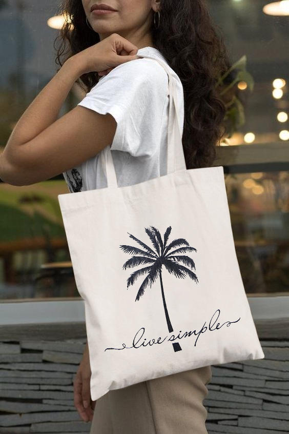 

Handbag Live Simple Coconut Tree Tree Tote Handbag in White. Size