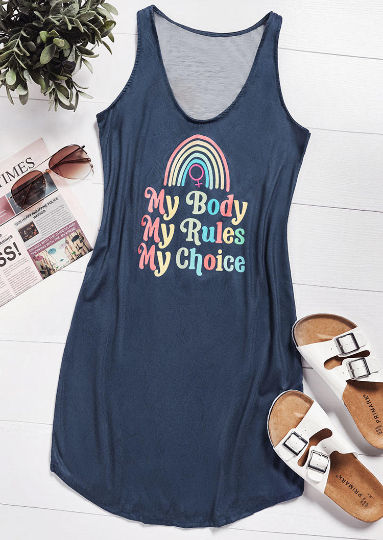 My Body My Rules My Choice Rainbow Mini Dress - Deep Blue