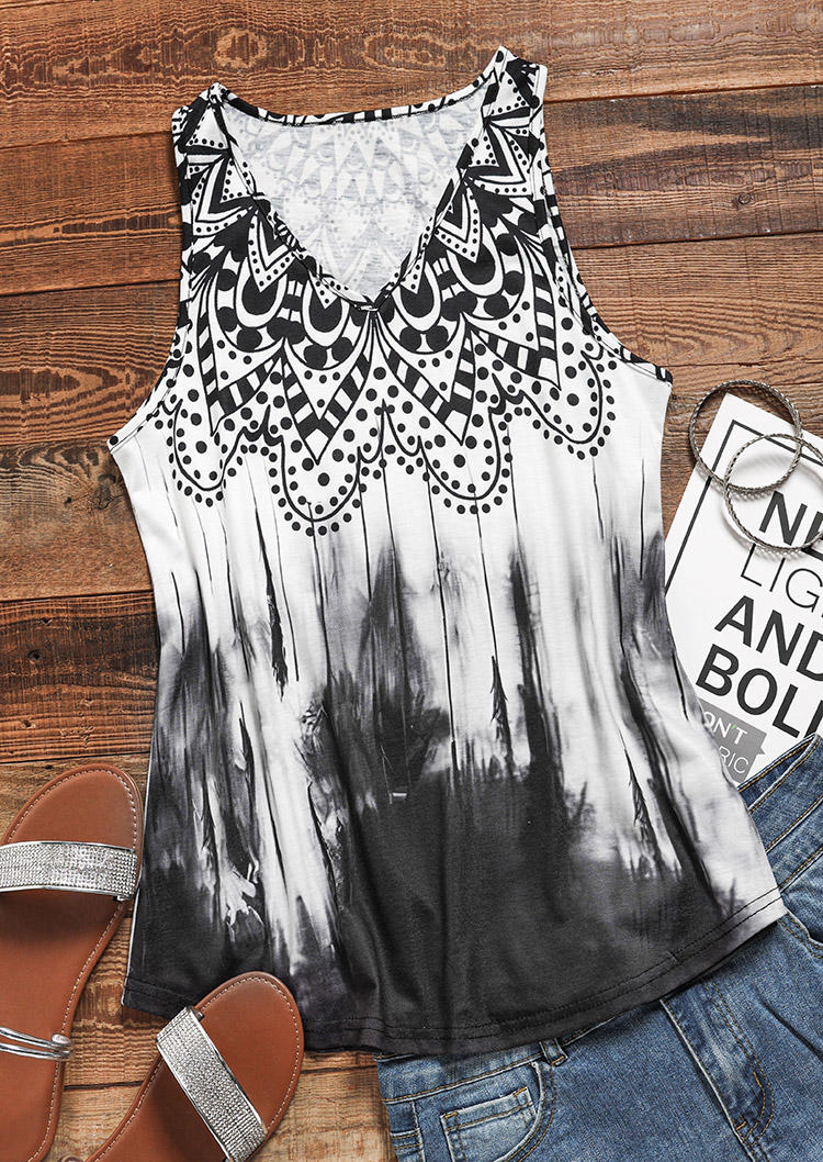 

Tank Tops Tie Dye Dot V-Neck Casual Tank Top in Multicolor. Size