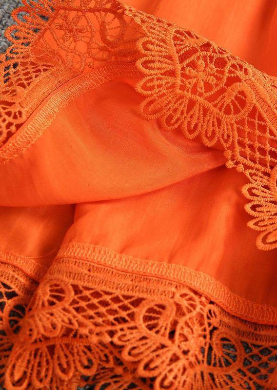Lace Splicing V-Neck Mini Dress - Orange