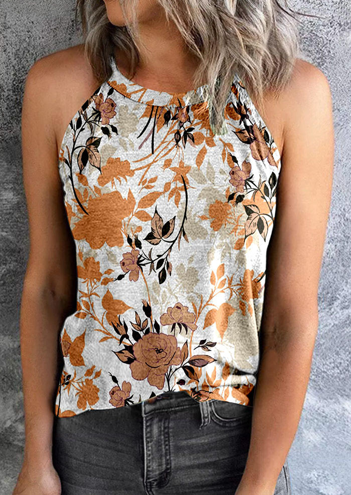 

Tank Tops Floral Leaf O-Neck Camisole in Multicolor. Size