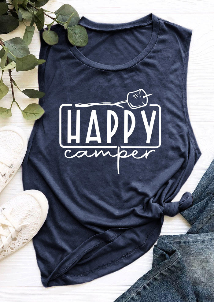 

Tank Tops Happy Camper O-Neck Tank Top in Navy Blue. Size