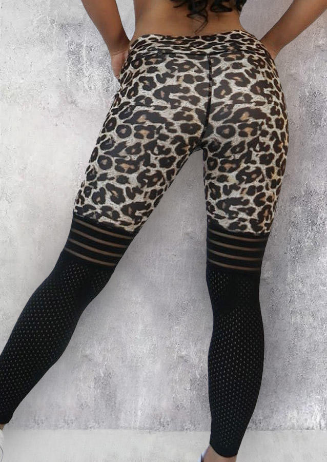 Activewear Leopard Mesh Splicing High Waist Activewear Leggings in Multicolor. Size: L,M,S,XL