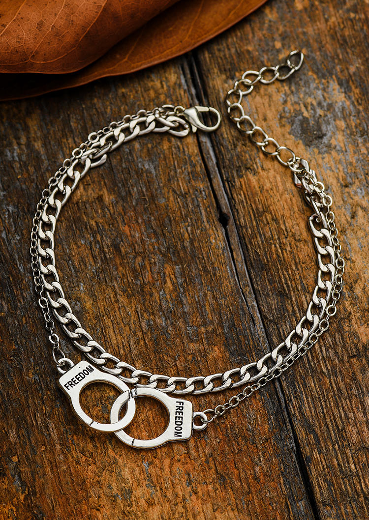 Body Jewelry Freedom Handcuffs Double-Layered Alloy Ankle in Silver. Size: One Size