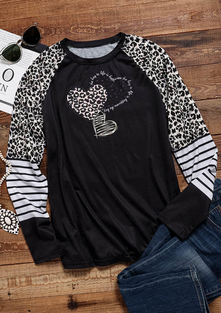 

T-shirts Tees Leopard Striped Heart O-Neck T-Shirt Tee in Black. Size