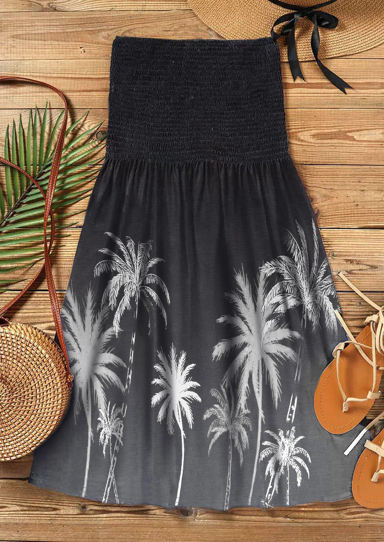Mini Dresses Coconut Tree Gradient Smocked Strapless Bandeau Mini Dress in Black. Size: L,M,S