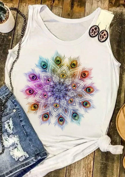 

Tank Tops Peacock Feather Casual Tank Top in White. Size: ,M,L,XL