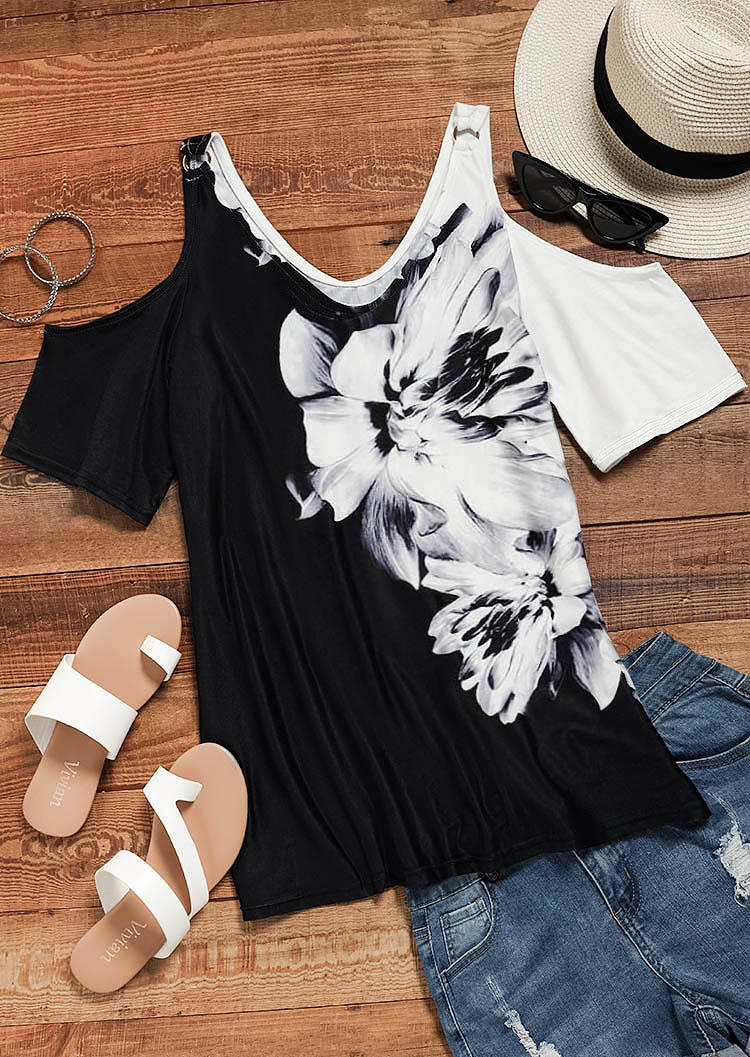 

Blouses Floral Cold Shoulder V-Neck Blouse in Multicolor. Size