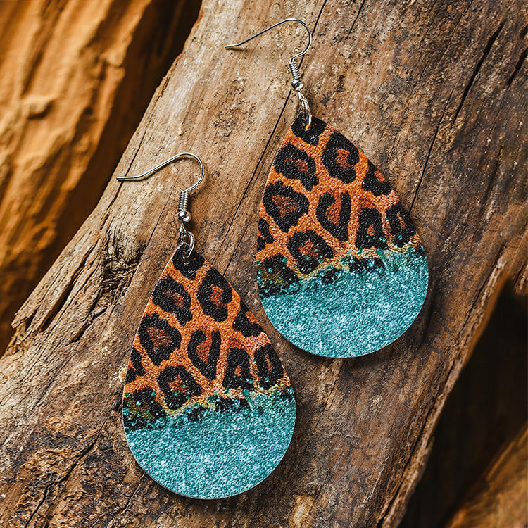 Leopard Glitter Water Drop Earrings