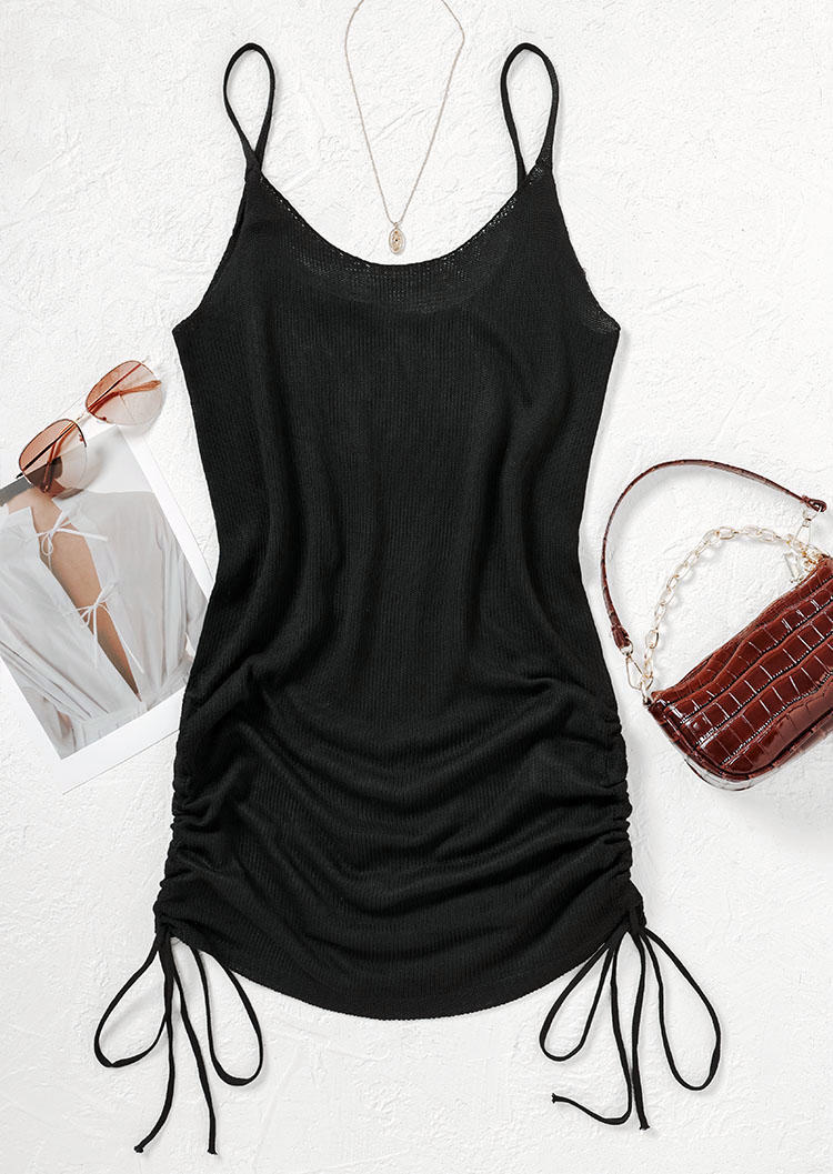 

Mini Dresses Drawstring Spaghetti Strap Tie Mini Dress in Black. Size