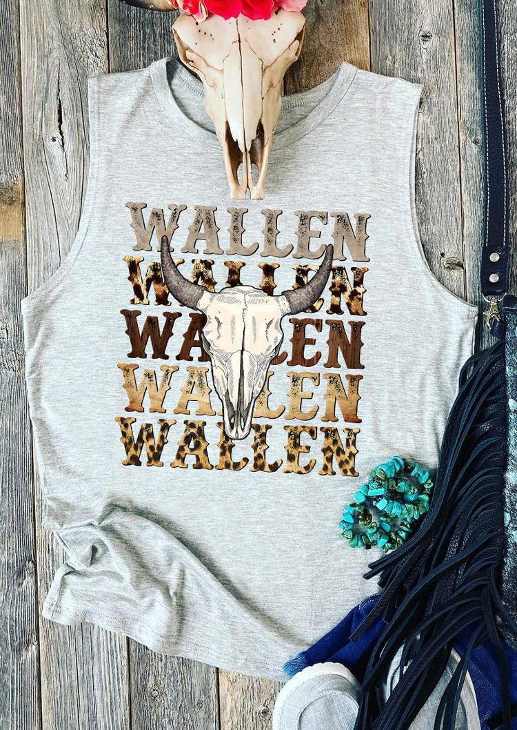 

Tank Tops Wallen Leopard Steer Skull Tank Top in Light Grey. Size