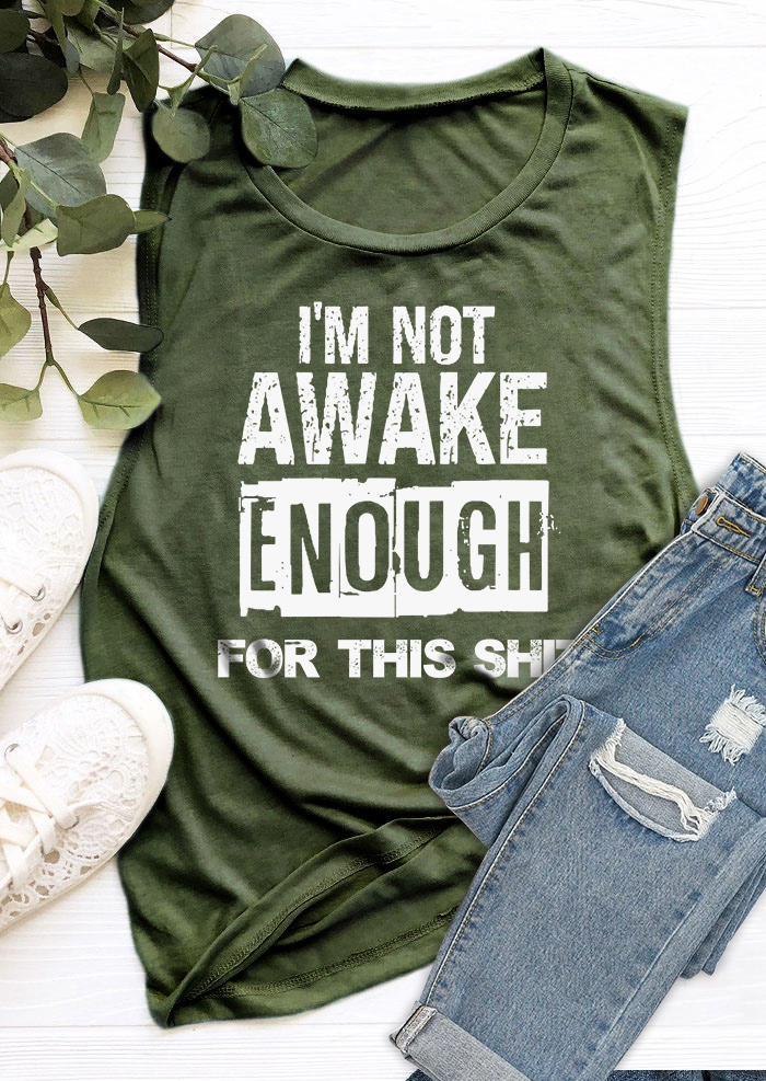 Tank Tops I'm Not Awake Enough O-Neck Tank Top - Army Green in Green. Size: M,S,XL