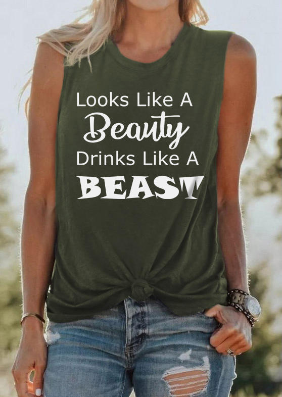 

Tank Tops Looks Like A Beauty Drinks Like A Beast Tank Top - Army Green in Green. Size